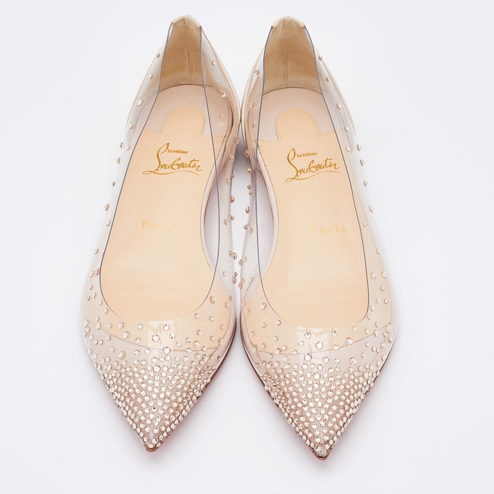 CHRISTIAN LOUBOUTIN | Nude Degrastrass PVC Rhinestone Gem Flats